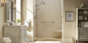 new creme colored shower remodel by Express bath