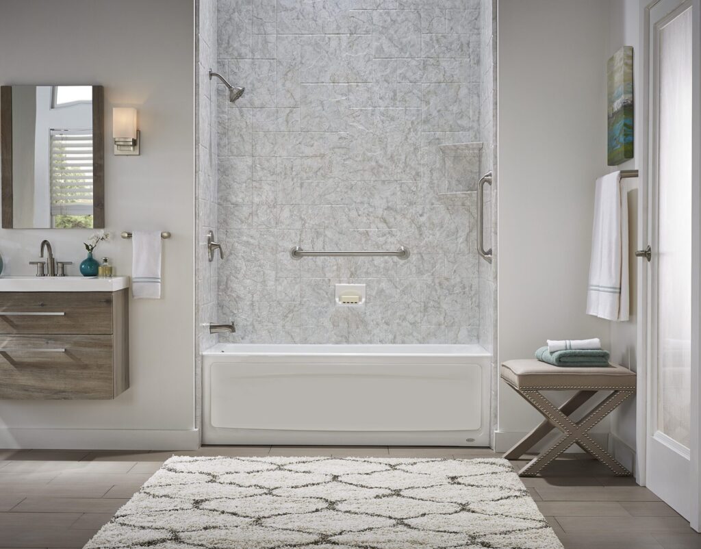 gray tile shower-to-tub conversion in Northern Alabama