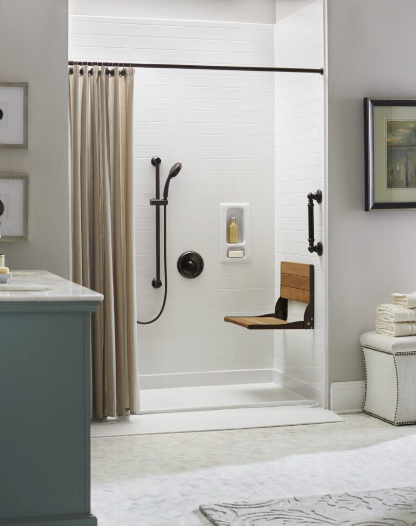 A modern bathroom that has been recently updated with accessibility features. Your Guntersville home would benefit from these updates.