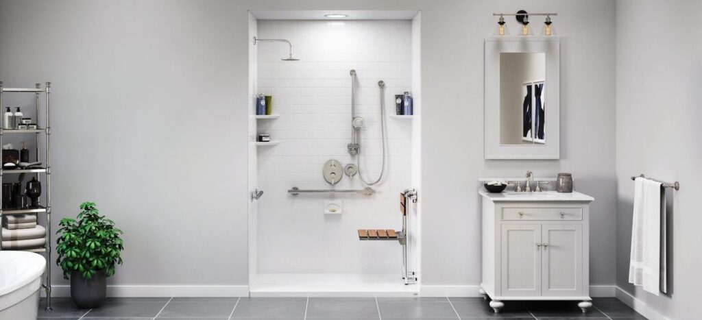 Sleek ADA compliant bathroom after being remodeled