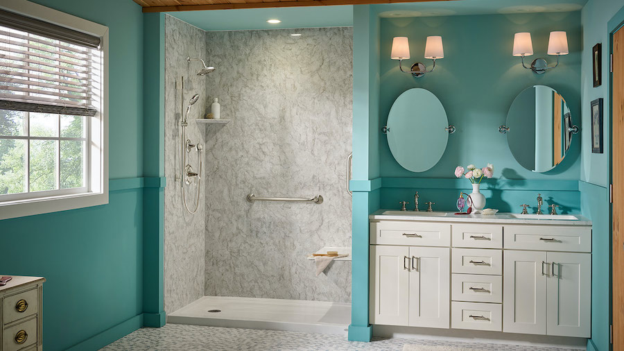 Updated bathroom with low-maintenance shower walls