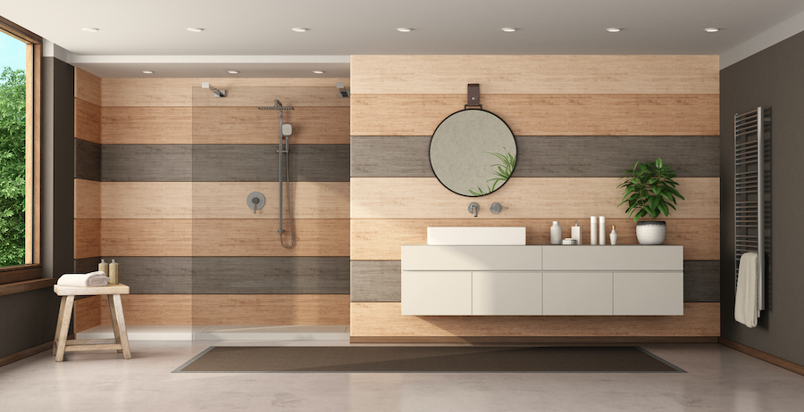 Modern Bathroom Interior with Barrier-Free Shower and Vanity